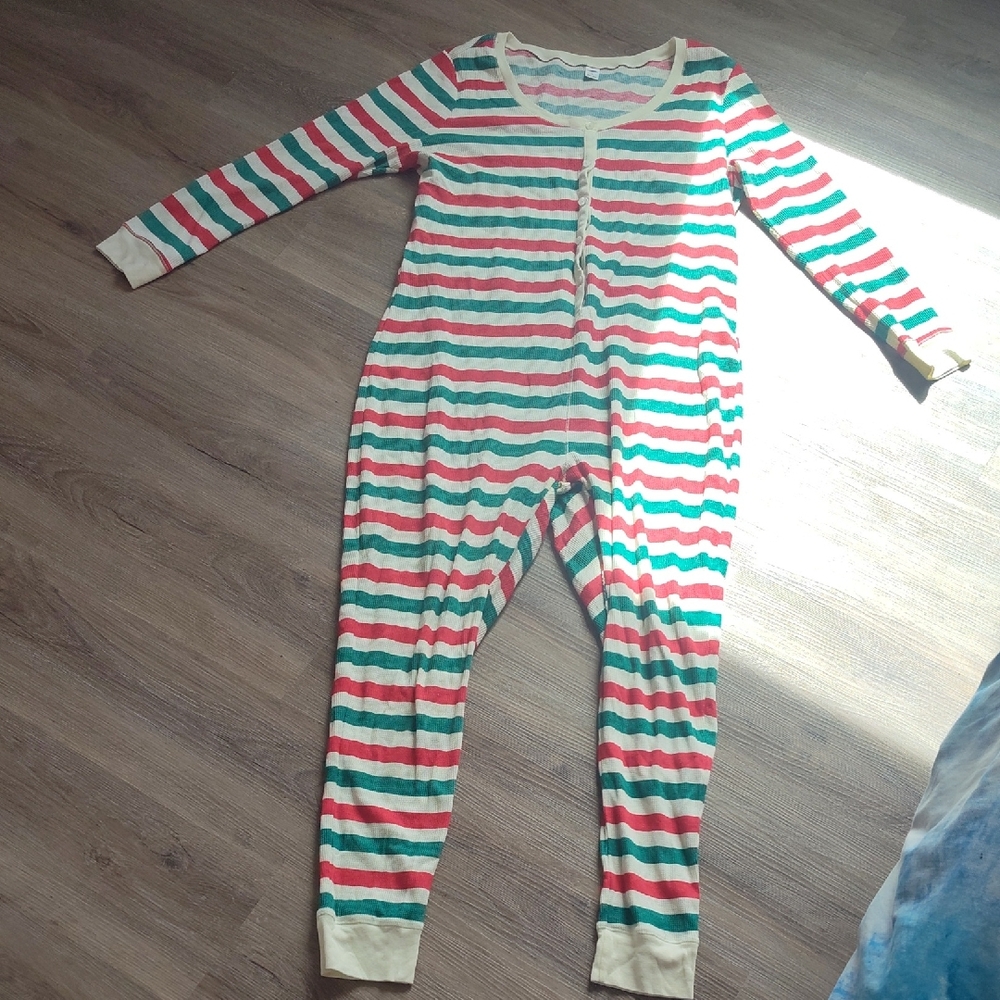Old Navy Red, Green & Cream Striped Footed One-Piece